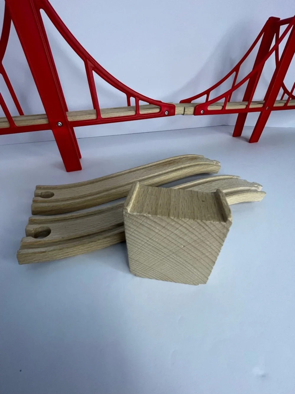 Brio Double Wooden Red Suspension Bridge 2 Ascending Track 1 Support Block - Picture 3 of 13